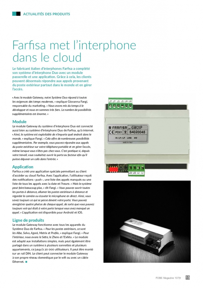 Farfisa met l’interphone dans le cloud